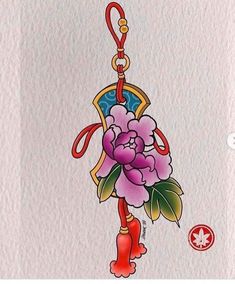 a drawing of a flower hanging from a red hook on a white paper background with the canadian flag in the background