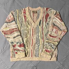 Vintage Coogi V-Neck Sweater. Used: Excellent Condition; Slight Wear Showing In Tag, Otherwise No Flaws. Size: Medium; See Pictures For Exact Measurements. #Vintage #90s #Coogi #Biggie #Cosby #Hiphop #Streetwear #Hype #Neutral Coogi Sweater Outfit, Coogi Sweater Pattern, 90s Sweater Men, Neutral Cottagecore, Vintage Coogi Sweater, Cottagecore Grunge, Hiphop Streetwear, Coogi Sweater, Streetwear 90s