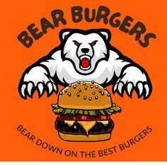 the bear is eating a large hamburger