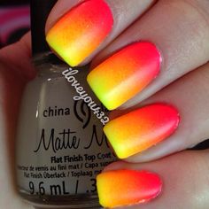 Sunset nails Sunset Nails, Matte Nails Design, Super Nails, Gradient Nails, Trendy Nail Art, Neon Nails, Nail Polish Designs, Nails And Makeup, Creative Nails