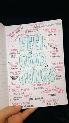 a hand holding a notebook with writing on it that says, feel good longs