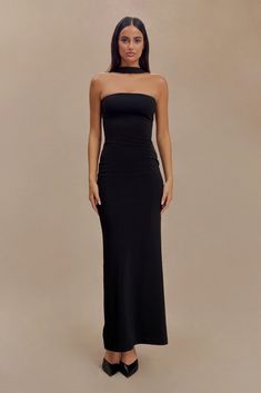 Velma Halter Collar Maxi Dress - Black | MESHKI U.S Dress With Overlay, Collar Maxi Dress, Scoop Neck Midi Dress, Graceful Movement, Straight Neckline, Trending Styles, Online Dress Shopping, Long Dresses, Fitted Bodice