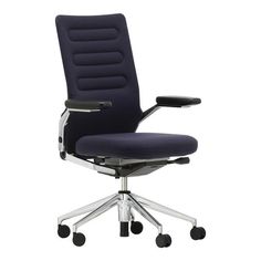 an office chair with wheels on the back and seat upholstered to the side