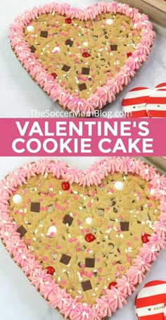 valentine's cookie cake in the shape of a heart