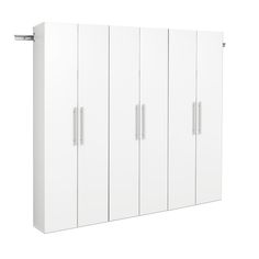 a white cabinet with four doors and two handles