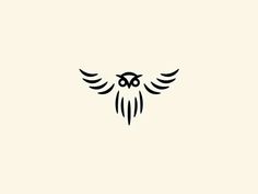 an owl logo with black wings on a white background