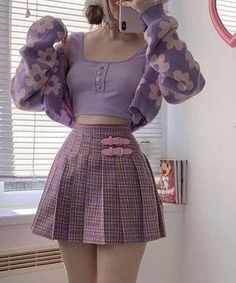 Pastel Purple Outfit Ideas, Cute Fem Outfits, Pastel Clothing Aesthetic, Soft Girl Outfit Aesthetic, Aesthetic Purple Outfits, Kawaii Crop Top, Purple Outfits, Kawaii Fashion Outfits