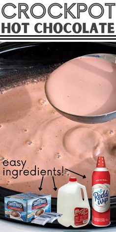 Easy Crockpot Slow Cooker Hot Chocolate Recipe Slow Cooker Hot Chocolate Recipe, Crock Pot Hot Chocolate Recipe, Slow Cooker Hot Chocolate, Crockpot Slow Cooker, Crockpot Hot Chocolate, Hot Chocolate Milk, Hot Cocoa Mix, Hot Cocoa Recipe