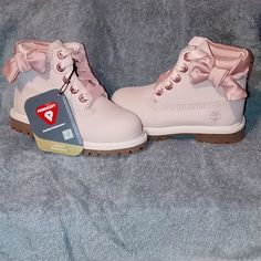 Timberland Premium 6in" Waterproof Boots Light Pink Nubuck Satin Bow On Side, And Satin Lace Logo On Each Side Nib Pink Waterproof Winter Boots With Round Toe, Pink Weatherproof Round Toe Rain Boots, Pink Weatherproof Boots For Outdoor, Pink Weatherproof Outdoor Boots, Pink Weatherproof Boots For Outdoor Activities, Pink Waterproof Boots For Outdoor Use, Pink Waterproof Boots For Outdoor, Pink Insulated Outdoor Boots, Pink Waterproof Boots With Round Toe For Outdoor