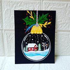 I made this painting for Christmas specially ❤️ Happy New Year Painting Canvas, Easy Things To Paint Christmas, Canvas Painting Christmas Ideas, Christmas Decor Painting, Black Canvas Christmas Painting, Cute Christmas Paintings On Canvas Easy, Christmas Paintings Ideas, Easy Christmas Paintings On Canvas, Simple Christmas Paintings On Canvas