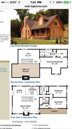 the floor plan for a log cabin with lofts and living quarters, including an upstairs bedroom