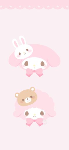 two cartoon animals laying on top of each other in the middle of a pink background