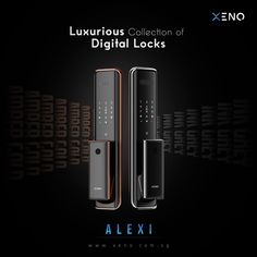 an advertisement for the newest digital locks from alexxii, featuring two different styles