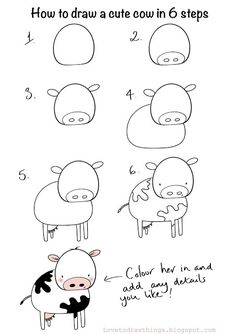 how to draw a cute cow in 6 steps step by step drawing for kids and beginners