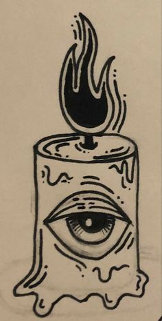 a drawing of a candle with an eye in the center and flames coming out of it