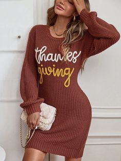 Elevate your style with the Minimalist Bodycon Mini Dress. This chic dress effortlessly accentuates your silhouette Sequin Bodycon Dress, Brown Pattern, Drop Shoulder Sweaters, Mini Dresses For Women, Crewneck Dress, Denim Mini Dress, Sweater Dress Women, The Minimalist, Knit Sleeve