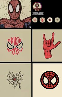 the spider - man logo is shown in four different pictures