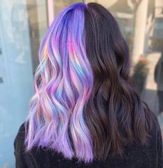 Half Dyed Hair, Half And Half Hair, Split Dyed Hair, Cute Hair Colors, Hair Streaks, Split Hair, Hair Color Pastel, Multicolored Hair, Hair Color Purple