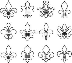 different fleur de lis designs in black and white stock photo - image 3497