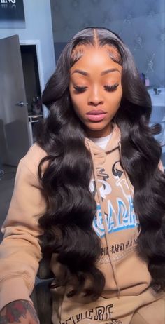 30 Inch Middle Part Buss Down Curly, Middle Part Wig With Layered Curls, Middle Part Hairstyles Curls, Cute Body Wave Wig Hairstyles, Middle Part Wig Black Women Curls, Wig Hairstyles Ideas Black Women Middle Part, Hairstyles For Body Wave Wig, Lace Front Hairstyles Middle Part, Bussdown Middle Part With Curls