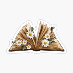 an open book with daisies on it sticker