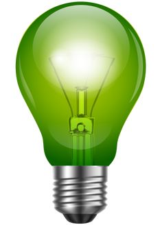 a green light bulb on a white background with clipping area for text or image