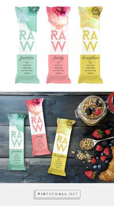 the website for raw food is displayed with different flavors and ingredients on it, including strawberries, raspberries, oatmeal, crumbles