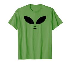 an alien face with black eyes on a green t - shirt