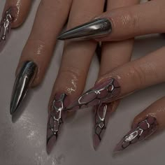 Punk Nails, Gothic Nails, Goth Nails, Grunge Nails, Shiny Nails, Soft Nails, Silver Nails