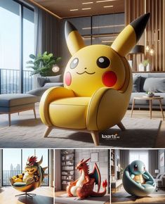 the pokemon chair is designed to look like it has pikachu on it