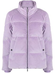 lilac feather down cotton blend padded design high neck front zip fastening two side button-fastening pockets long sleeves straight hem Purple Jacket, Cool Jackets, Plum Purple, High Fashion Street Style, Teen Fashion Outfits, Teen Fashion, Outerwear Jackets, Autumn Winter Fashion, Down Jacket