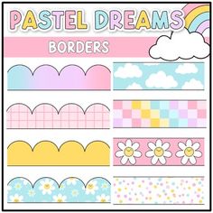 pastel dreams borders with flowers and clouds