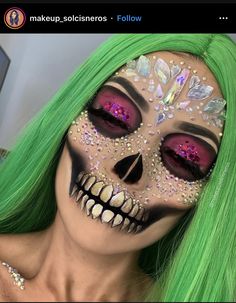 Bling Skull Makeup, Crystal Skull Makeup, Glam Sugar Skull Makeup, Rhinestone Makeup Halloween, Sugarskulls Makeup, Catarina Makeup, Skull Candy Makeup, Rhinestone Skull Makeup