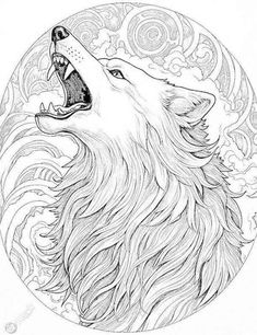 a drawing of a wolf with its mouth open