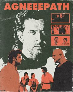 an old movie poster with the words agneepathh and two men talking to each other