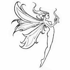 a drawing of a fairy holding a flower in her hand and flying through the air