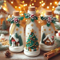 ideas for creativity from polymer clay, generated by AI Cold Porcelain Christmas Ornaments, Polymer Clay Christmas Decorations, Alcohol Bottle Crafts, Clay Christmas Decorations, Clay Christmas