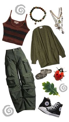 GREEN LEAF LADYBUG FIT Forestry Outfit, Plant Aesthetic Outfits, Frog Core Outfit, Studio Ghibli Fashion Aesthetic, Frog Aesthetic Outfit, Adventure Core Aesthetic Outfits, Nature Themed Outfits, Therian Fashion, Nature Outfit Ideas