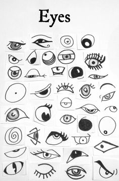 an image of eyes drawn on paper with the words'eyes'in black and white