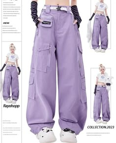 Purple Outfits Ideas, Purple Aesthetic Clothes, Hip Hop Street Style, Pink Cargo Pants, High Waist Wide Leg Jeans, Wide Pants, Cargo Pants Women, Cool Clothes, Straight Pants