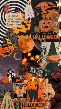 halloween collage with pumpkins, jack - o'- lanterns and ghost signs