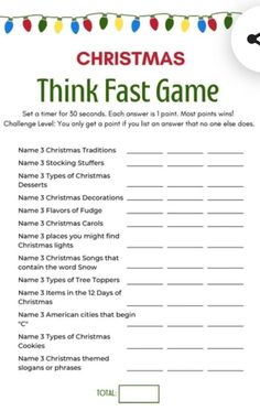 a printable christmas think fast game