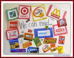 a bulletin board that has different types of food on it and the words we can read