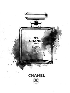 chanel no 5 parfum perfume bottle in black and white watercolors