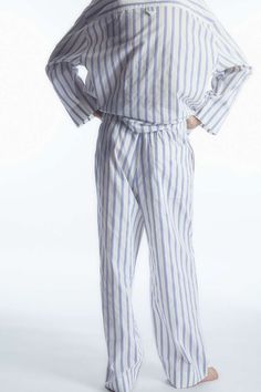 STRIPED POPLIN PYJAMA TROUSERS - WHITE / BLUE / STRIPED - COS Striped Pyjama, Pyjama Trousers, Vertical Stripes, Cotton Poplin, Wardrobe Essentials, Blue Stripes, Sky Blue, Pure Cotton, Fashion Brand