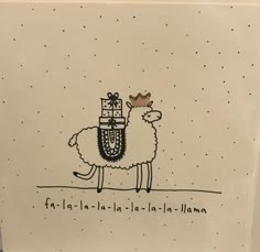 a drawing of a llama with a crown on its head holding a gift box