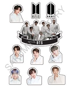 the btt's sticker sheet is shown with their name and images on it