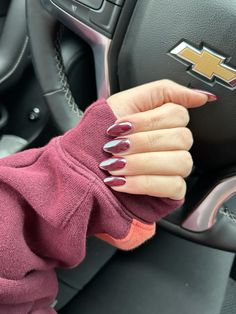 Burgundy chrome nails , cherry chrome Red Donut Glaze Nails, Maroon Crome Nails, Wine Nails Chrome, Burgundy With Chrome Nails, Red Brown Chrome Nails, Fall Nails 2024 Chrome, Fall Red Chrome Nails, Dark Red With Chrome Nails, Cherry Red Nails With Chrome