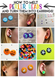 how to melt perler beads and turn them into earrings for halloween fun