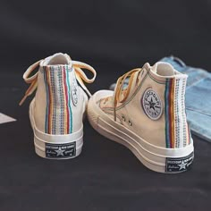 Women High-top Canvas Shoes Boty Converse, Cute Converse, Converse Outfit, Rainbow Shoes, Dr Shoes, Embroidered Shoes, Hype Shoes, Aesthetic Shoes, Canvas Shoes Women